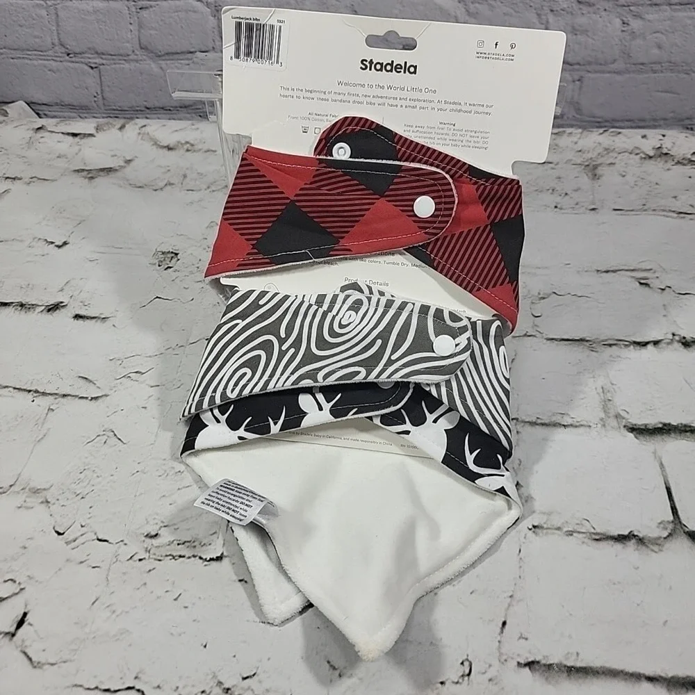 Stadela Bandana Drool Bibs Lumberjack Pack Of 3 (4Pack Missing 1) New On Card